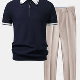 Ensemble Améline — polo zippé en maille contrastante & pantalon fuselé coupe slim