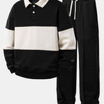 Ensemble — sweat à col polo color block & pantalon de jogging à plis