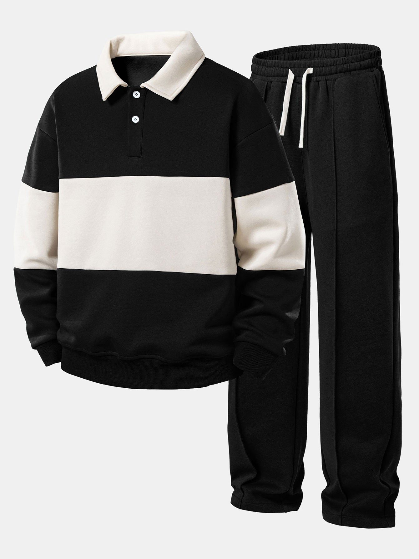Ensemble — sweat à col polo color block & pantalon de jogging à plis