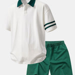Ensemble — polo à col contrastant coupe décontractée & short en coton à cordon