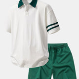 Ensemble — polo à col contrastant coupe décontractée & short en coton à cordon