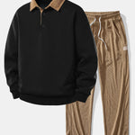 Ensemble Capucine — sweat à col polo en velours côtelé contrastant & pantalon en velours côtelé
