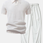 Ensemble — polo en maille crochetée texturée à col Johnny & pantalon texturé froissé