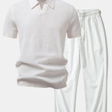 Ensemble — polo en maille crochetée texturée à col Johnny & pantalon texturé froissé