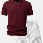 Ensemble — polo jacquard géométrique à col Johnny & short chino à taille élastique