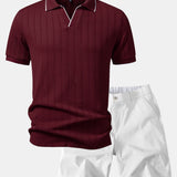 Ensemble — polo jacquard géométrique à col Johnny & short chino à taille élastique