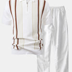 Ensemble — polo zippé en maille rayée & pantalon en lin à jambe droite