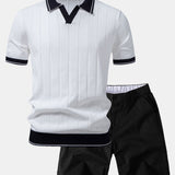 Ensemble — polo côtelé en maille à col Johnny et bordure contrastante & short chino