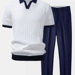 Ensemble — polo en maille texturée contrastante à col Johnny & pantalon fuselé
