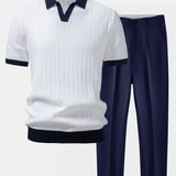 Ensemble — polo en maille texturée contrastante à col Johnny & pantalon fuselé