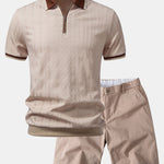 Ensemble — polo zippé en maille texturée à bordure contrastante & short chino