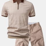 Ensemble — polo zippé en maille texturée à bordure contrastante & short chino