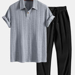 Ensemble — polo jacquard à manches courtes & pantalon côtelé à jambe droite