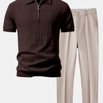 Ensemble — polo zippé en maille jacquard torsadé & pantalon fuselé coupe slim