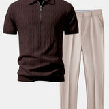 Ensemble — polo zippé en maille jacquard torsadé & pantalon fuselé coupe slim