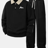 Ensemble Améline — sweat polo contrastant à imprimé lettres & pantalon de jogging à plis
