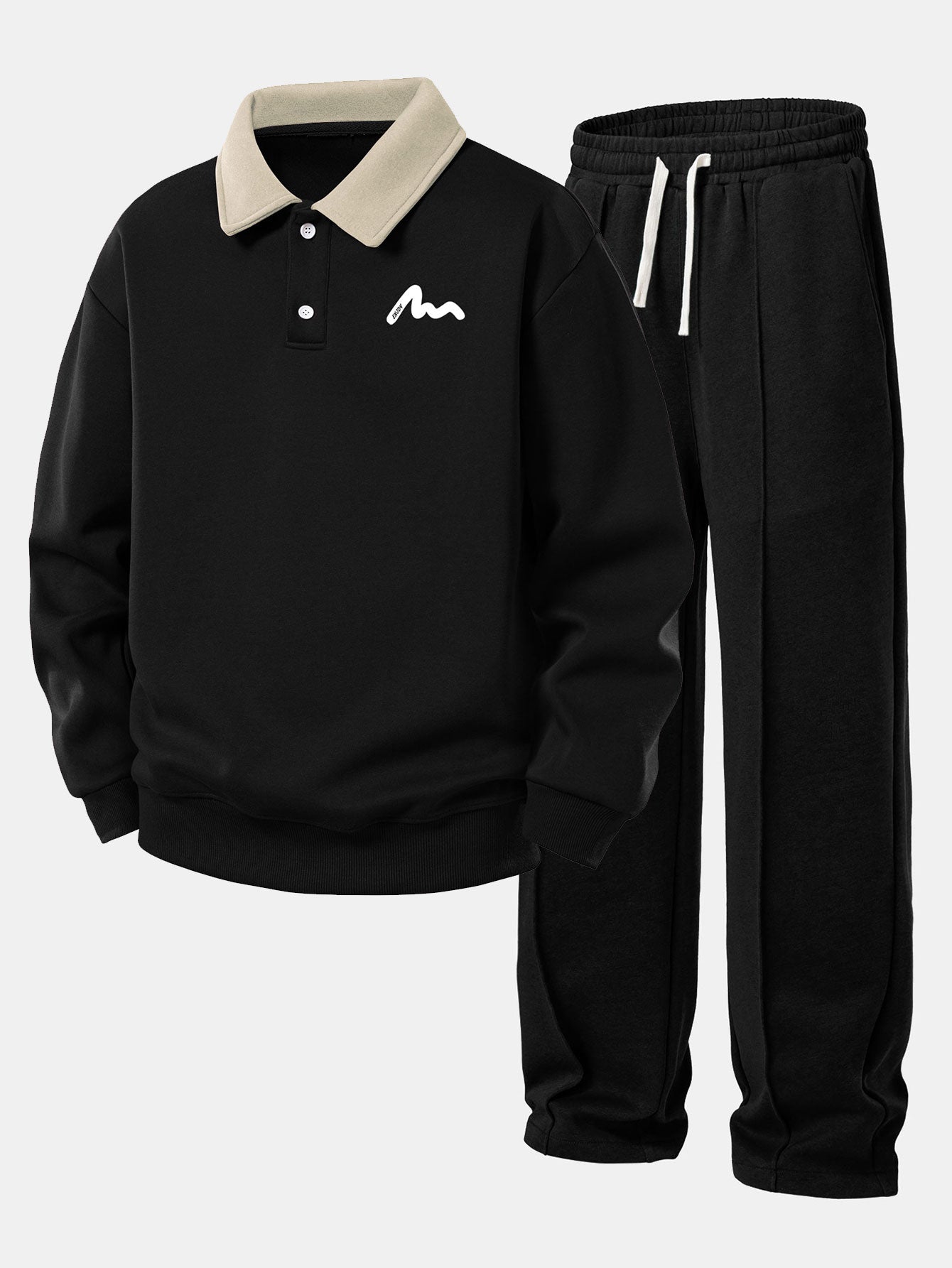 Ensemble Améline — sweat polo contrastant à imprimé lettres & pantalon de jogging à plis