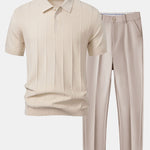 Ensemble — polo en maille jacquard rayée & pantalon fuselé coupe slim