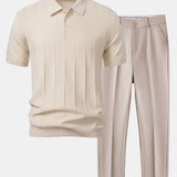 Ensemble — polo en maille jacquard rayée & pantalon fuselé coupe slim
