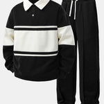 Ensemble — sweat polo patchwork color block & pantalon de jogging à plis