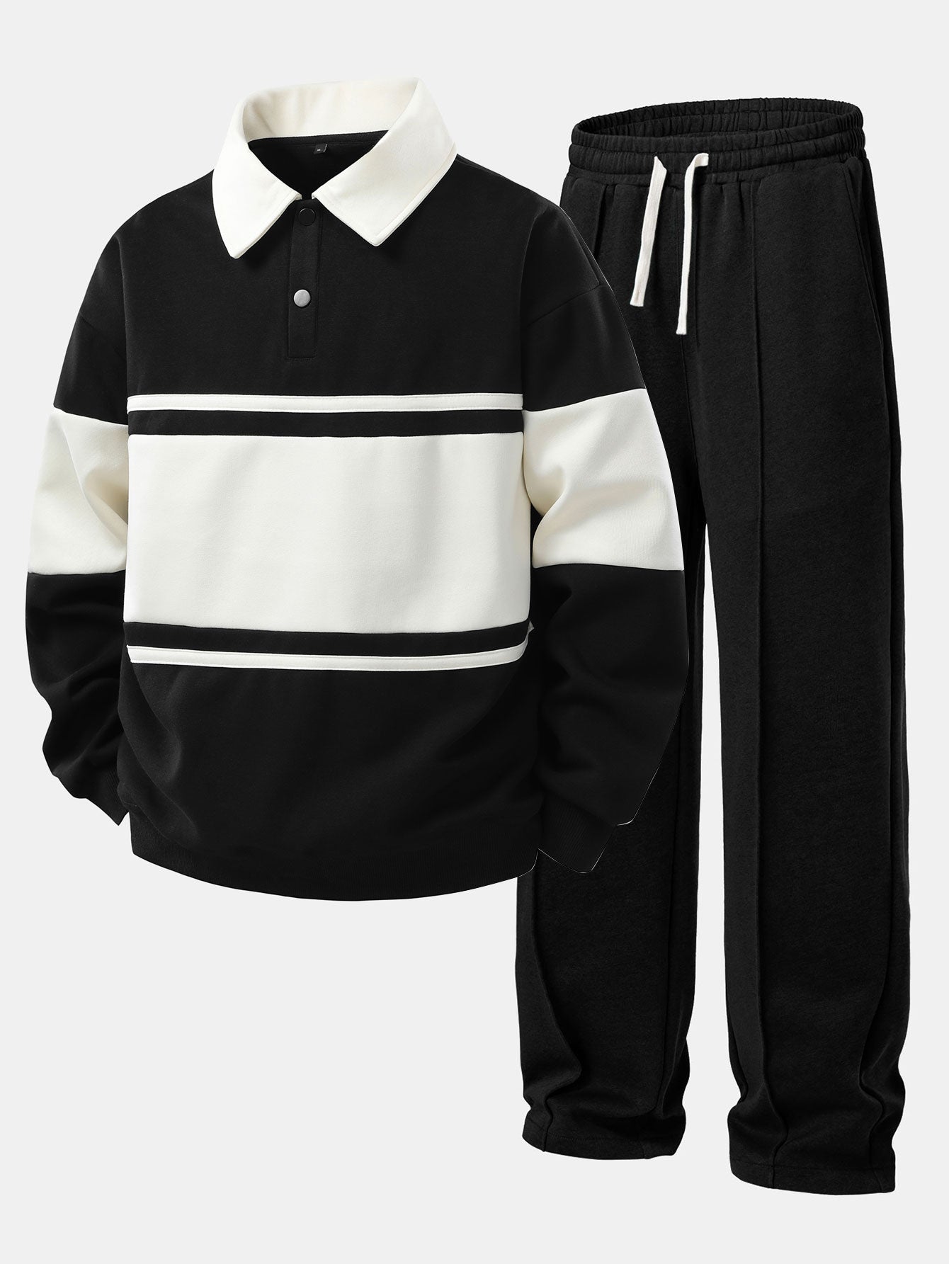 Ensemble — sweat polo patchwork color block & pantalon de jogging à plis