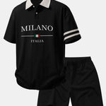 Ensemble — polo à imprimé Milano et col contrastant & short en coton à cordon