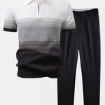 Ensemble — polo en maille rayée dégradée & pantalon fuselé coupe slim