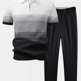 Ensemble — polo en maille rayée dégradée & pantalon fuselé coupe slim