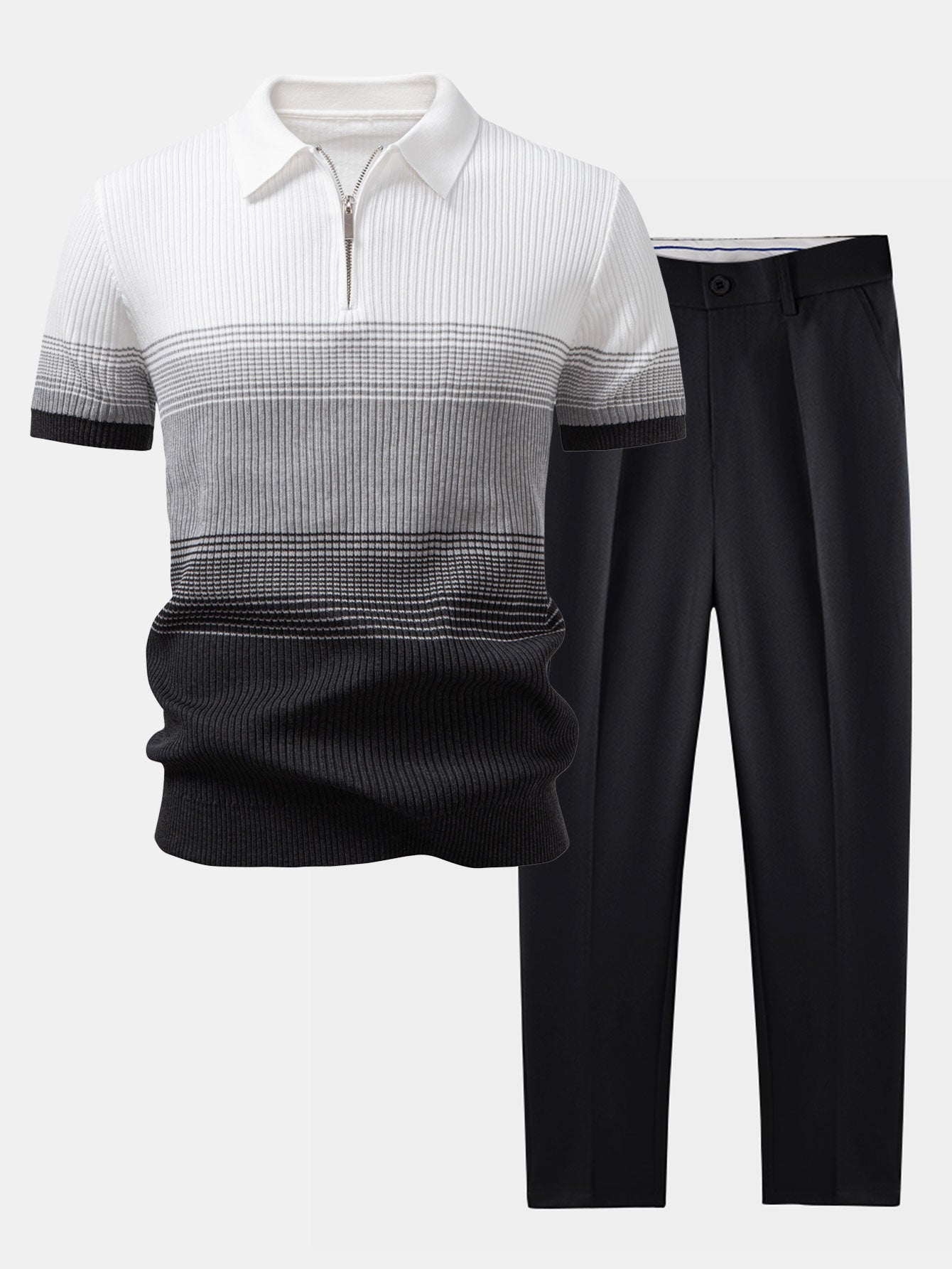 Ensemble — polo en maille rayée dégradée & pantalon fuselé coupe slim