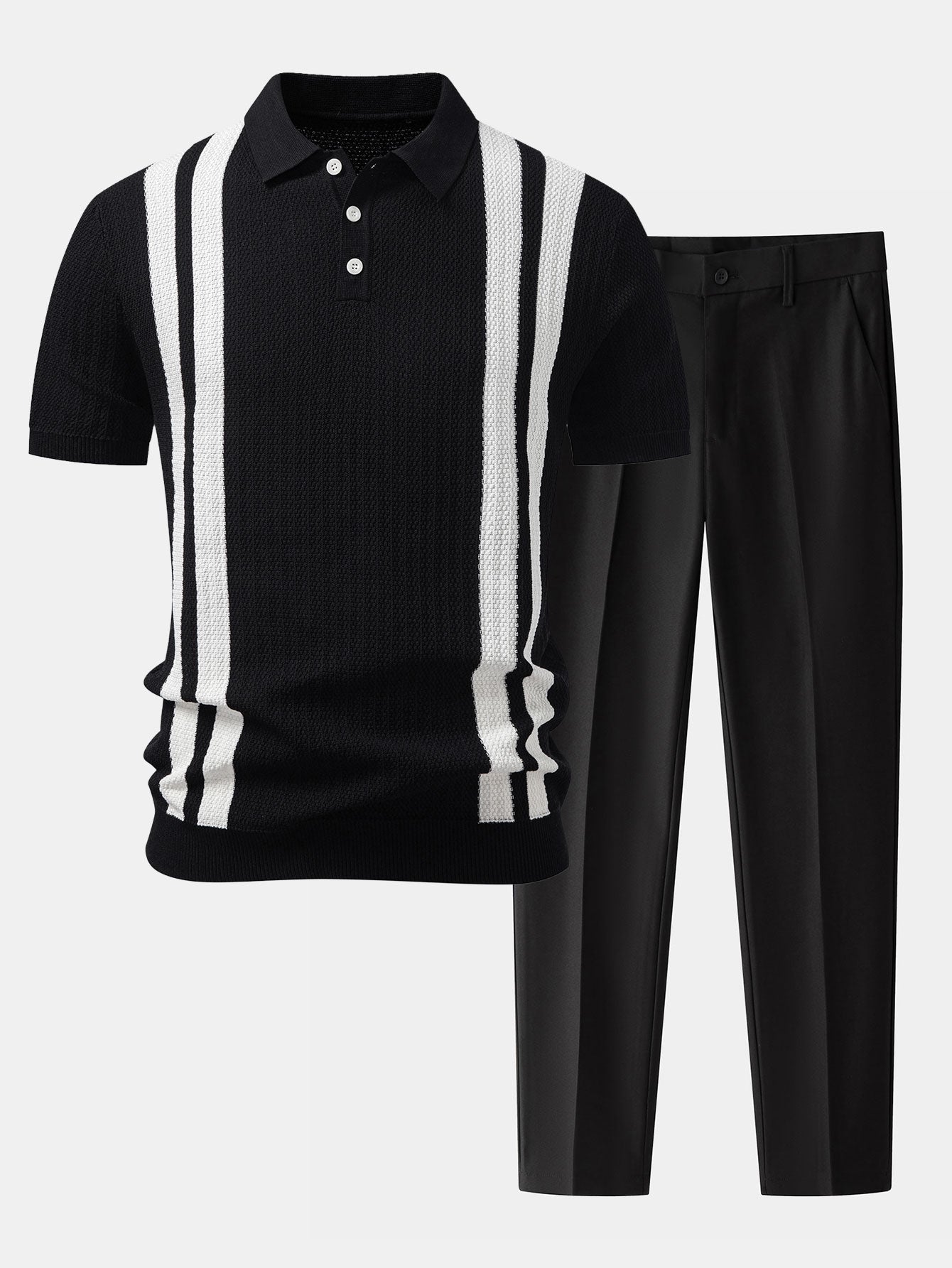 Ensemble — polo en maille texturée contrastante & pantalon fuselé coupe slim