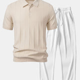 Ensemble — polo en maille jacquard rayée & pantalon côtelé à jambe droite