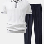 Ensemble — polo gaufré zippé en maille à bordure contrastante & pantalon fuselé coupe slim