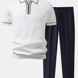Ensemble — polo gaufré zippé en maille à bordure contrastante & pantalon fuselé coupe slim