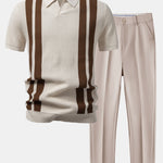 Ensemble Améline — polo en maille rayée à col Johnny & pantalon fuselé coupe slim