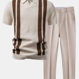 Ensemble Améline — polo en maille rayée à col Johnny & pantalon fuselé coupe slim