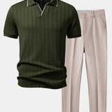 Ensemble — polo jacquard géométrique à col Johnny & pantalon fuselé coupe slim