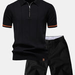 Ensemble — polo zippé en maille à bordure contrastante & short chino à taille élastique