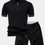 Ensemble — polo zippé en maille à bordure contrastante & short chino à taille élastique
