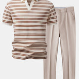Ensemble Capucine — polo gaufré rayé à col Johnny & pantalon fuselé coupe slim