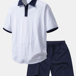 Ensemble — polo en coton contrastant coupe décontractée & short en coton à cordon