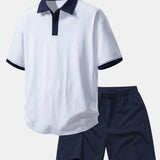 Ensemble — polo en coton contrastant coupe décontractée & short en coton à cordon