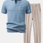 Ensemble — polo gaufré à col Johnny et poche & pantalon fuselé coupe slim