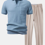 Ensemble — polo gaufré à col Johnny et poche & pantalon fuselé coupe slim