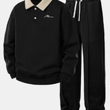 Ensemble Capucine — sweat polo contrastant à imprimé lettres & pantalon de jogging à plis
