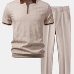 Ensemble Capucine — polo zippé en maille texturée à bordure contrastante & pantalon fuselé