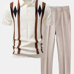 Ensemble Améline — polo en maille jacquard géométrique rayée & pantalon fuselé