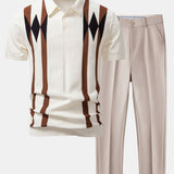 Ensemble Améline — polo en maille jacquard géométrique rayée & pantalon fuselé