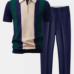 Ensemble — polo en maille texturée color block & pantalon fuselé coupe slim