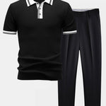Ensemble — polo en maille à bordure contrastante & pantalon fuselé coupe slim