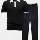 Ensemble — polo en maille à bordure contrastante & pantalon fuselé coupe slim